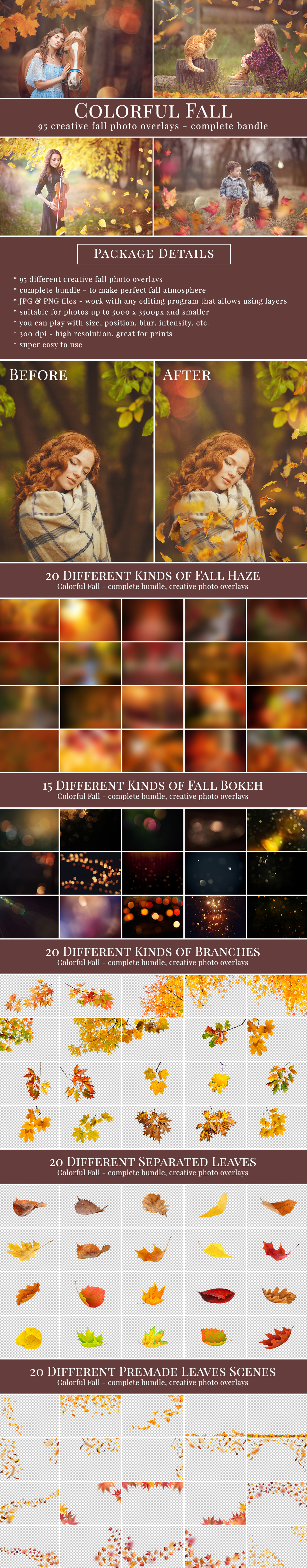 Creative colorful fall photo overlays - the complete bundle - all you need to style amazing autumnal scenes. Great for fall mini sessions. Professional photo overlays for Photoshop, Zoner, Gimp etc. Super easy & fast to use, very pretty result just in one minute. Photo overlays for creative photographers from Brown Leopard. 