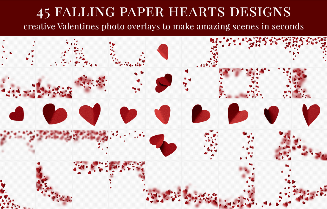 Falling Paper Hearts Photo Overlays