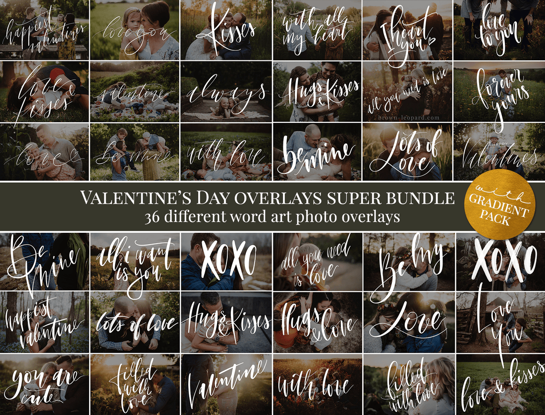 Valentines Day Word Art Photo Overlays Bundle Pack