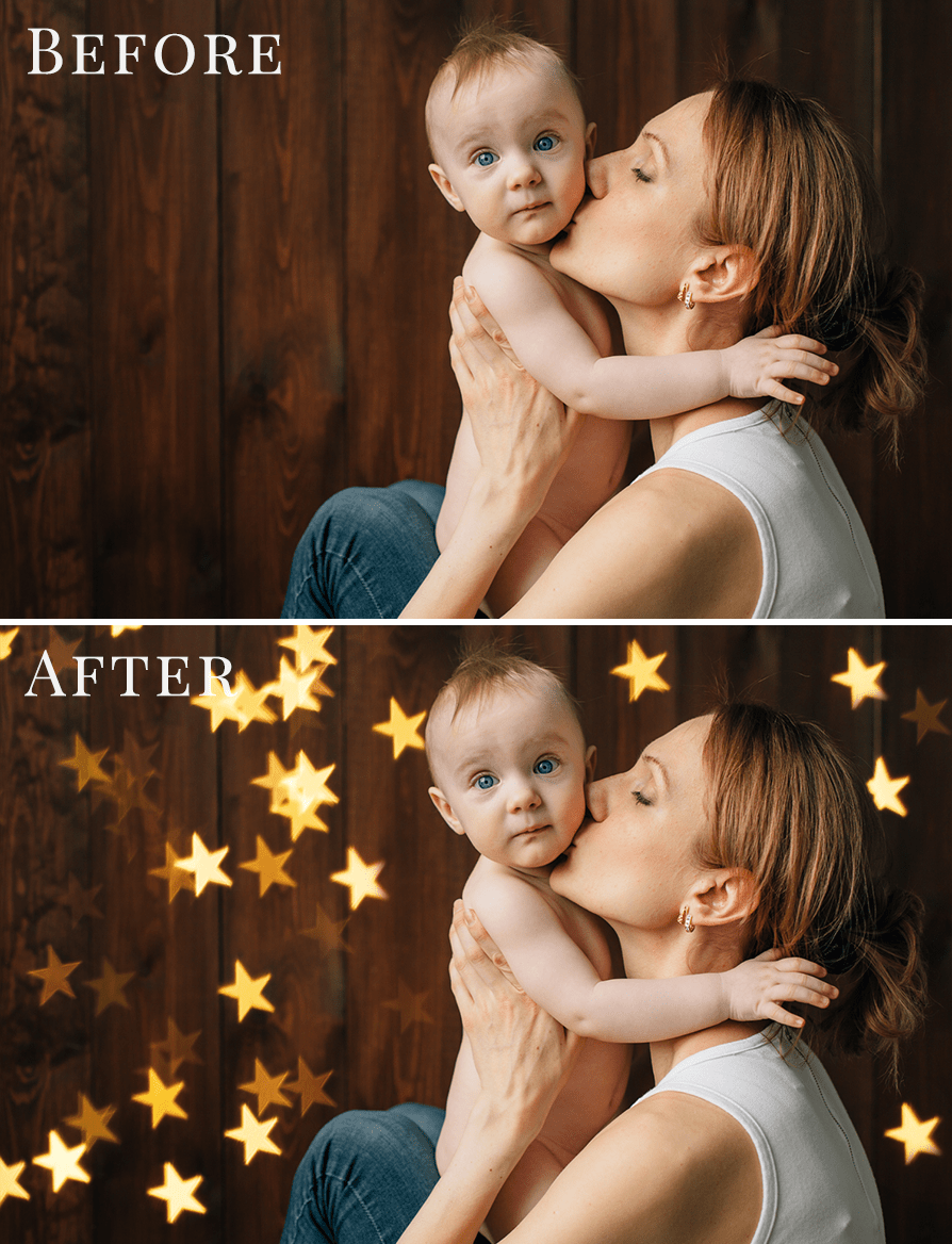 gold stars bokeh photo overlays