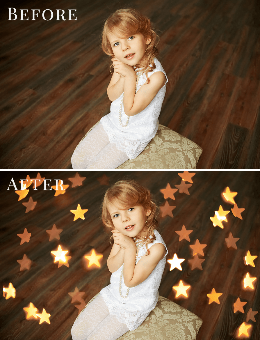 gold stars bokeh photo overlays