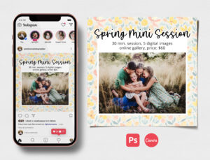 Spring mini session template for Instagram, editable in Photoshop and Canva