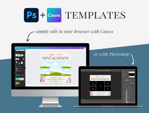 Spring mini session template for Instagram, editable in Photoshop and Canva