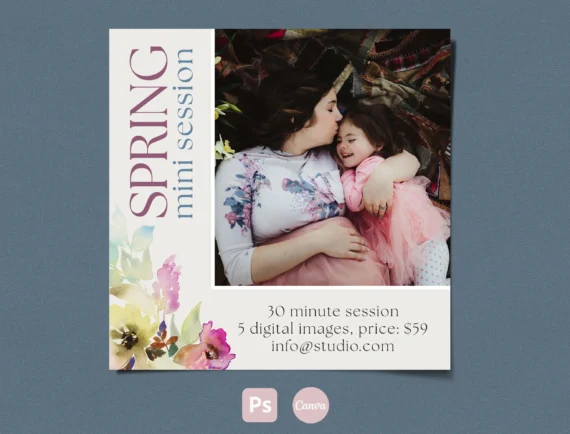 Spring mini session template for Instagram, editable in Photoshop and Canva